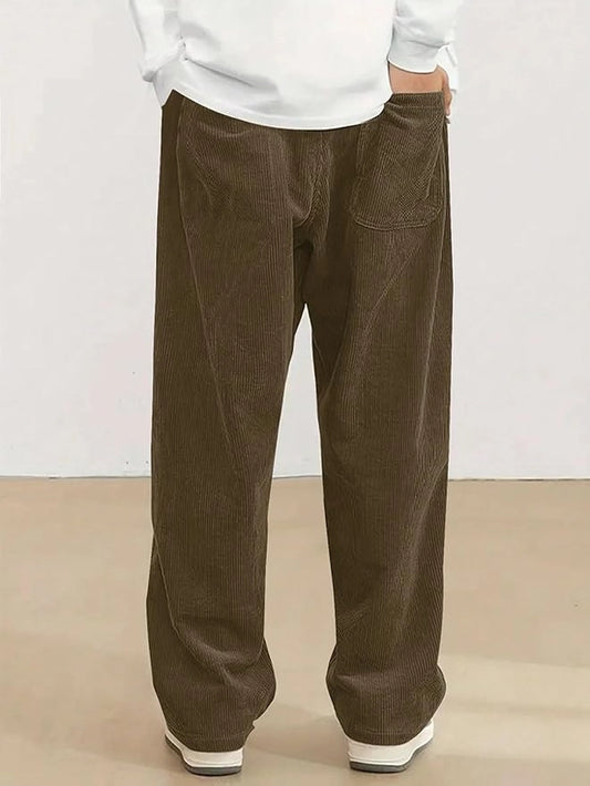 Zigoods Men’s Premium Corduroy Wide-Leg Pants – Relaxed Fit Elastic Waist Casual Trousers