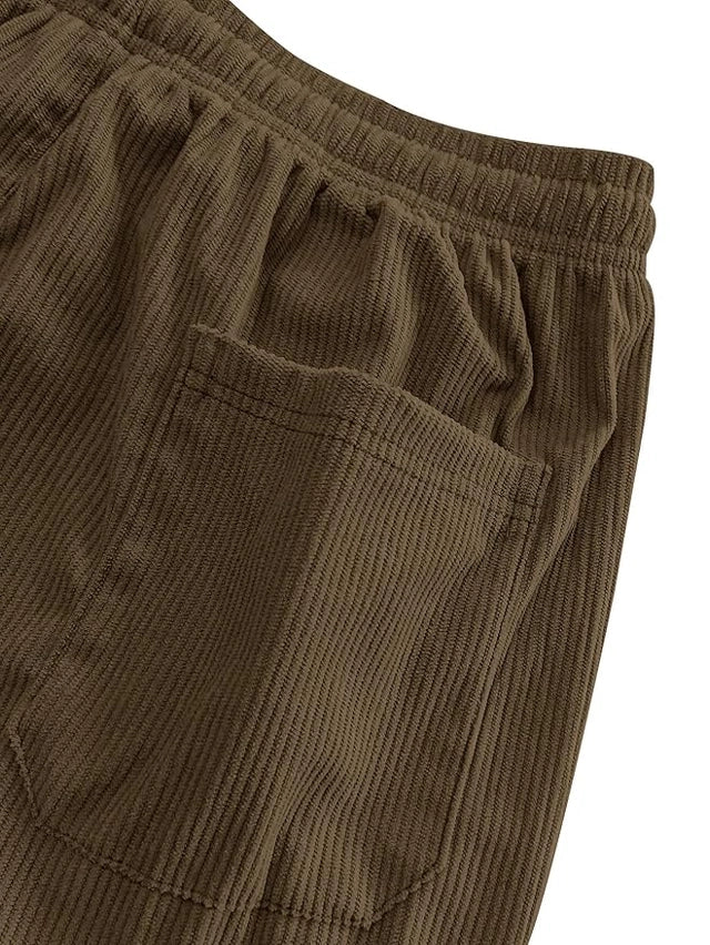 Zigoods Men’s Premium Corduroy Wide-Leg Pants – Relaxed Fit Elastic Waist Casual Trousers