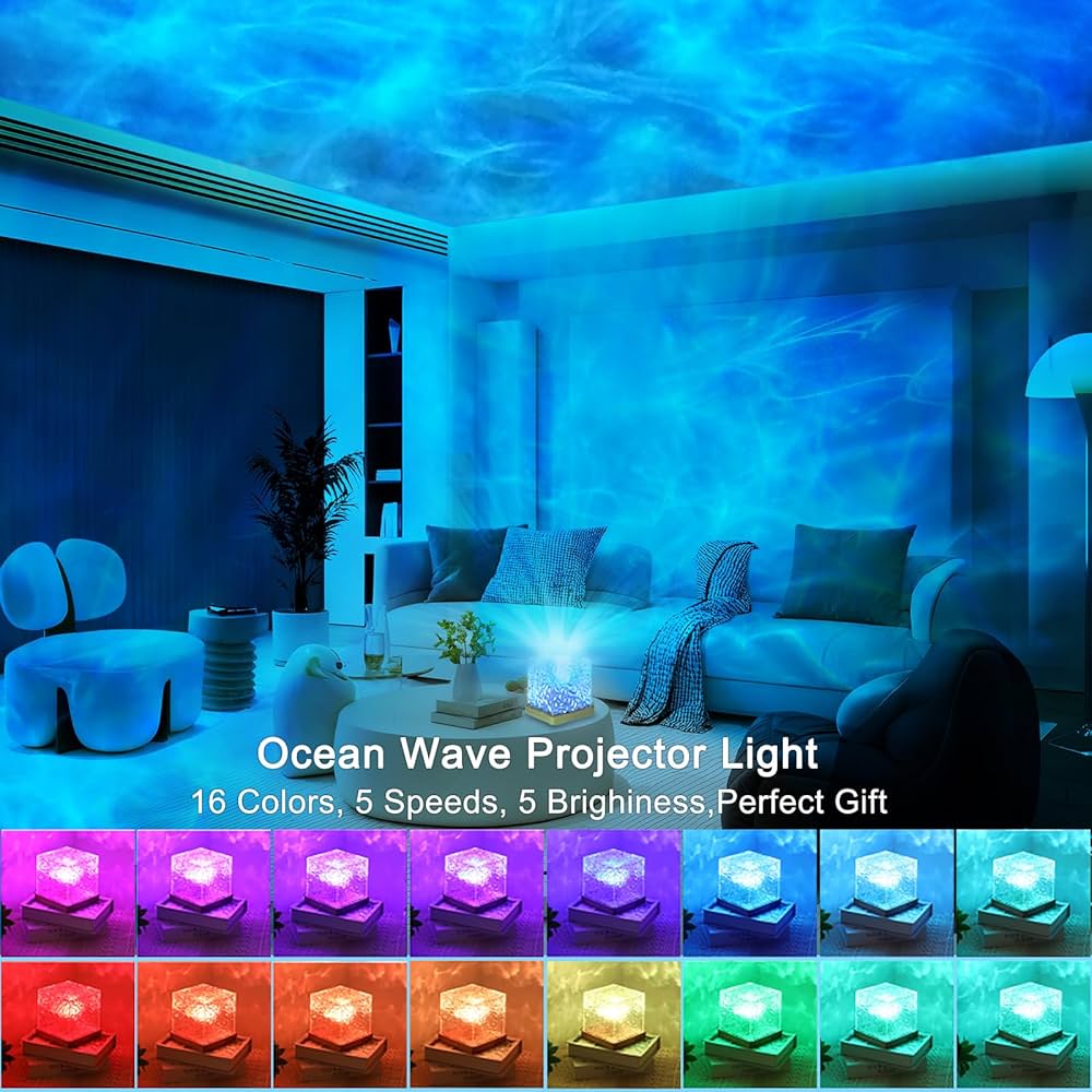 Zigoods Dynamic Water Ripple Aura Projector – Rotating LED Night Light with Remote