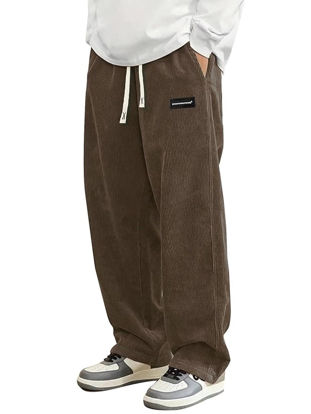 Zigoods Men’s Premium Corduroy Wide-Leg Pants – Relaxed Fit Elastic Waist Casual Trousers
