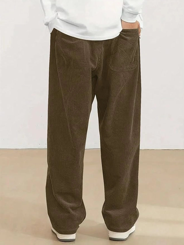 Zigoods Men’s Premium Corduroy Wide-Leg Pants – Relaxed Fit Elastic Waist Casual Trousers